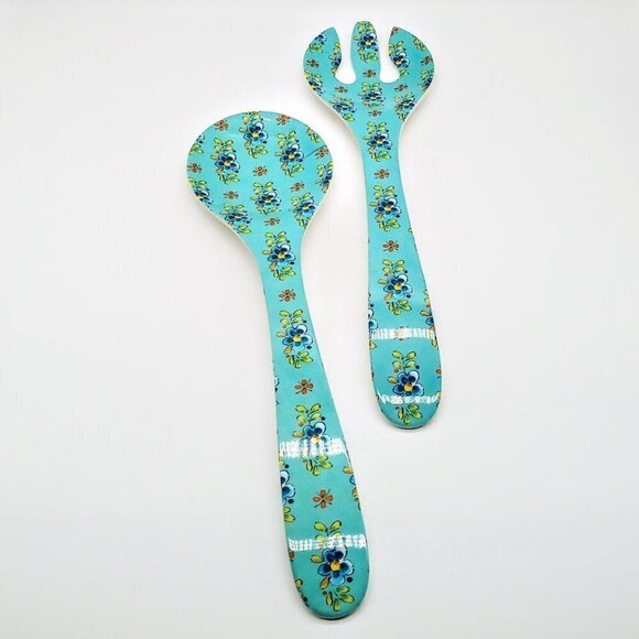 Le Cadeaux Madrid Turquoise Melamine Salad Serving Fork & Spoon - Picture 4 of 5